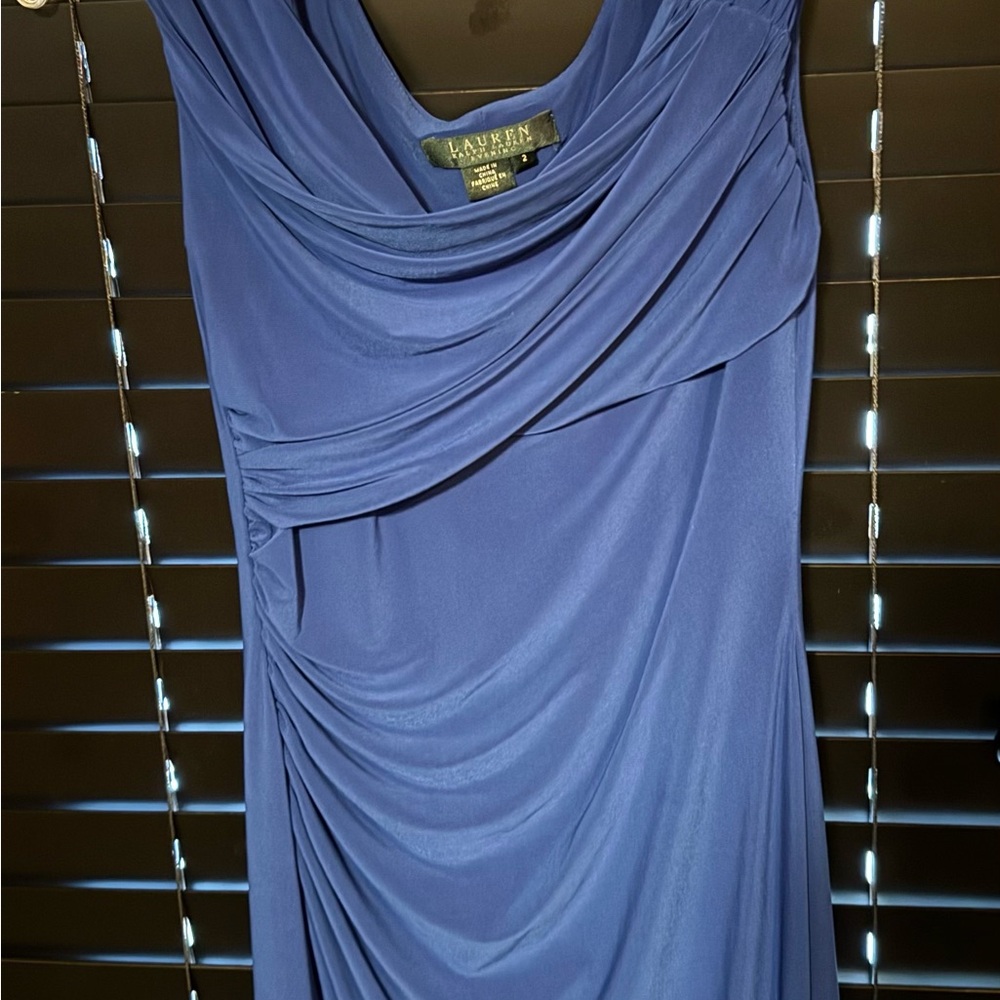 Ralph Lauren Blue Asymmetrical Ruched Sheath Dress